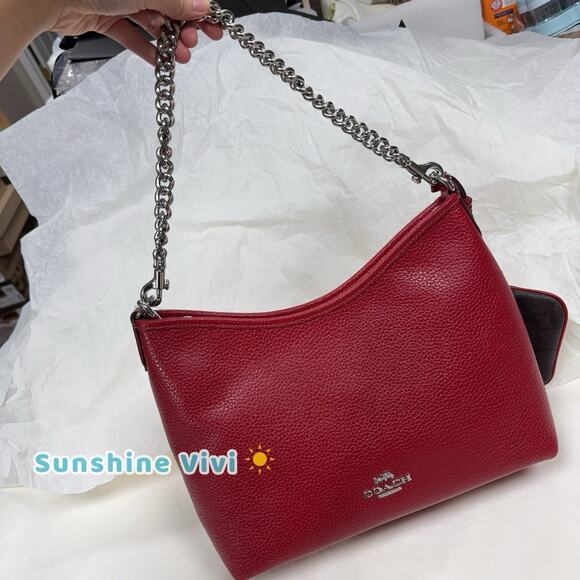 NWT Coach Laurel Shoulder Bag Mirror Charm & Pouch CBI94 Dark Cardinal/Walnut - Picture 10 of 10